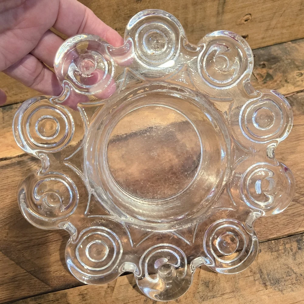Vtg Nybro Sweden Glass Candle Holder Wreath Shape